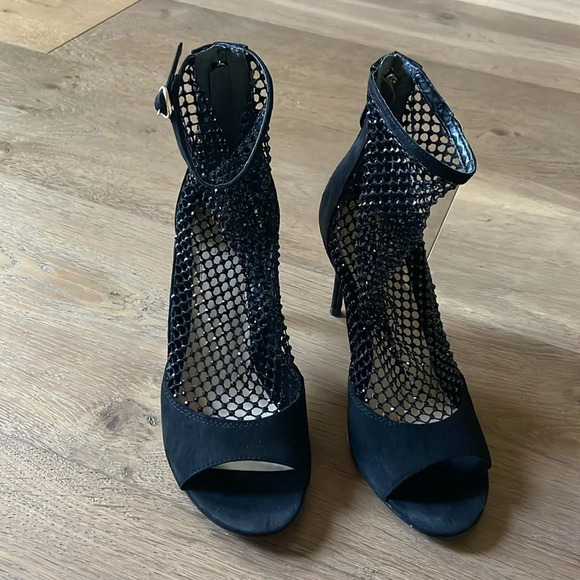 Guess Black Kadre2 Rhinestone Mesh Bootie Pump Heels Size 8 - Picture 2 of 16